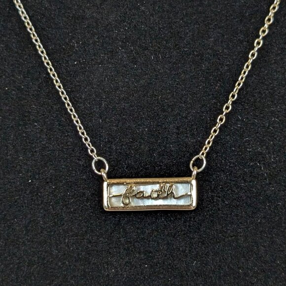 Dainty Mother of Pearl "Faith" Pendant Necklace - Picture 1 of 6